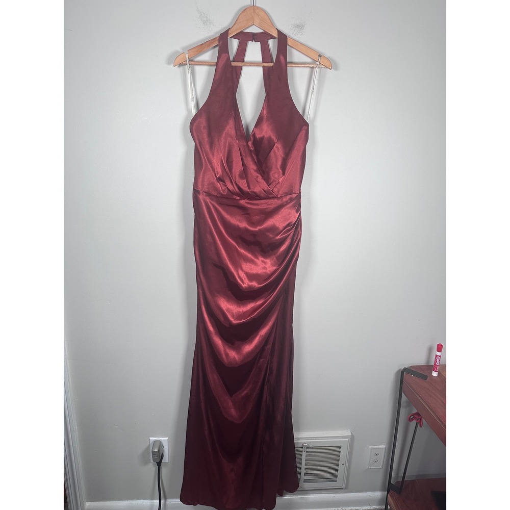 Galina Signature Charmeuse Halter Maxi Dress Women 12 Cinnamon Formal GS290122 - Picture 2 of 11
